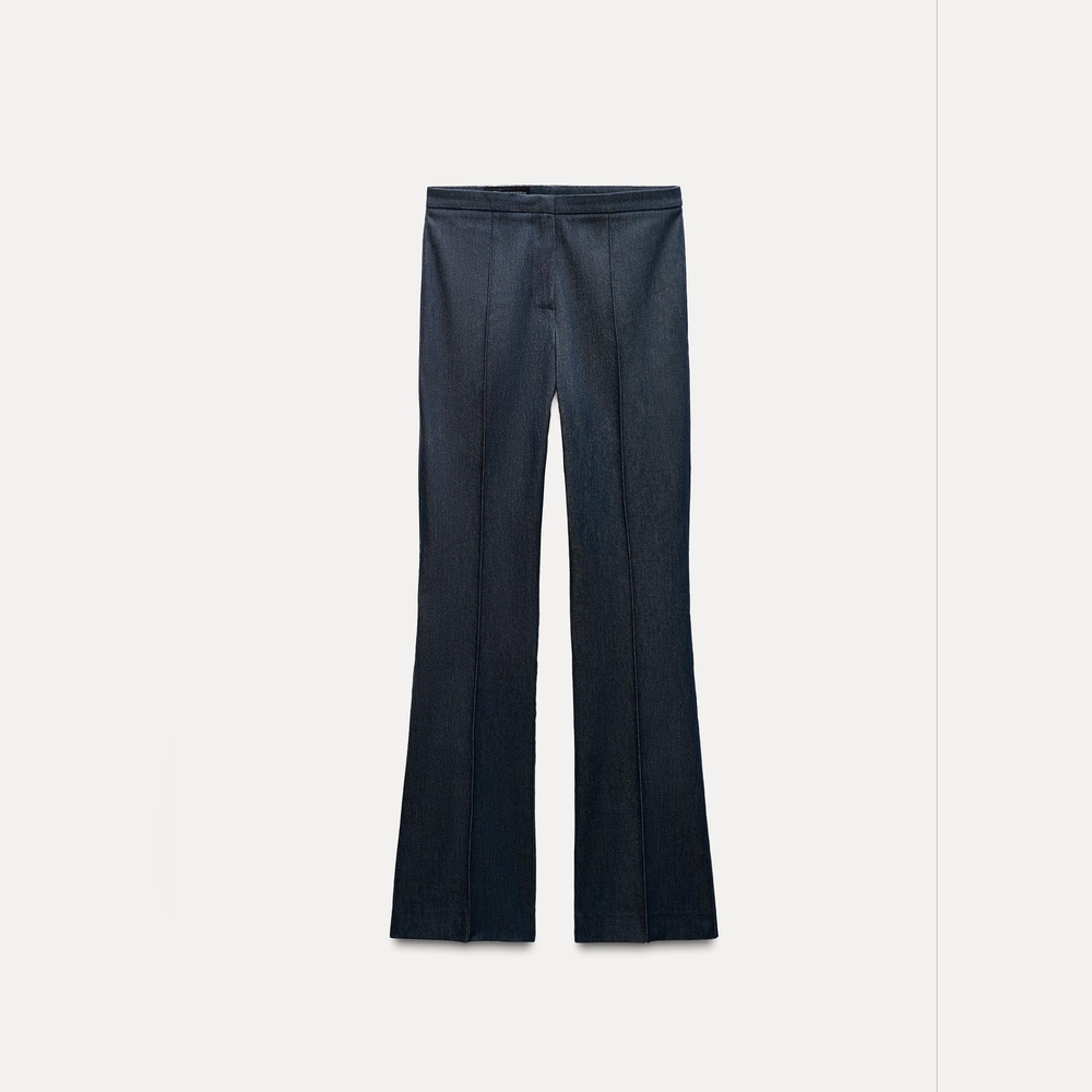 Zara Denim Effect Flared Pants In Indigo
